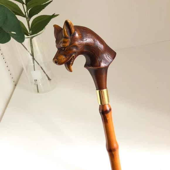 Vintage > 1950's MCM Vintage Carved Wolf Head Bamboo Italian Shoe Horn